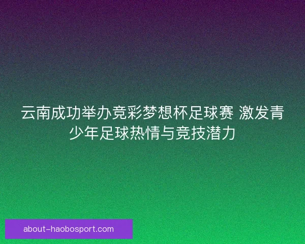 云南成功举办竞彩梦想杯足球赛 激发青少年足球热情与竞技潜力